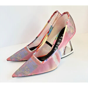 Gianni Bini Pamalaa Size 6 Printed Mesh Architectural Wedge Pumps Unique Pink